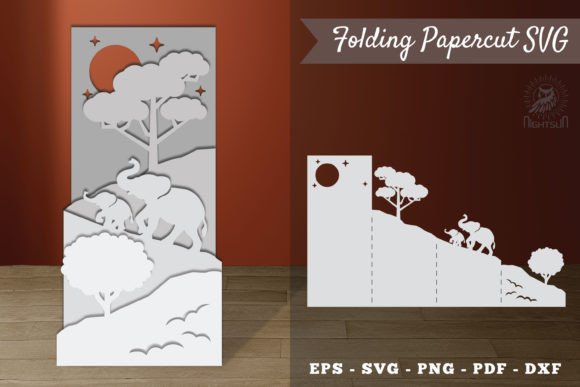 Mom and Baby Elephant Folding Papercut: A Versatile Graphic Design Asset for Crafts and Local Branding